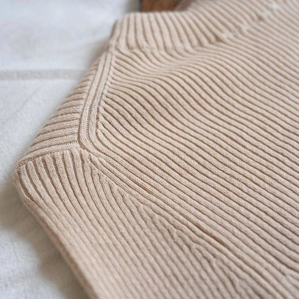 Mock Neck 100% Cotton Sweater Crew Neck Ribbed Top Women