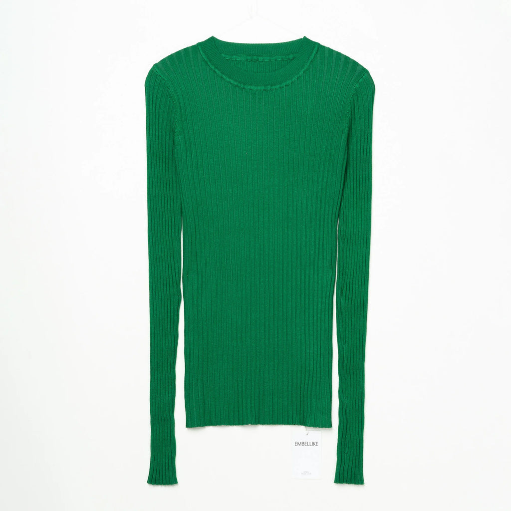 Women Sweater Pullover Basic Crew Neck Ribbed Tops Solid Knitted Jumper With Thumb Hole