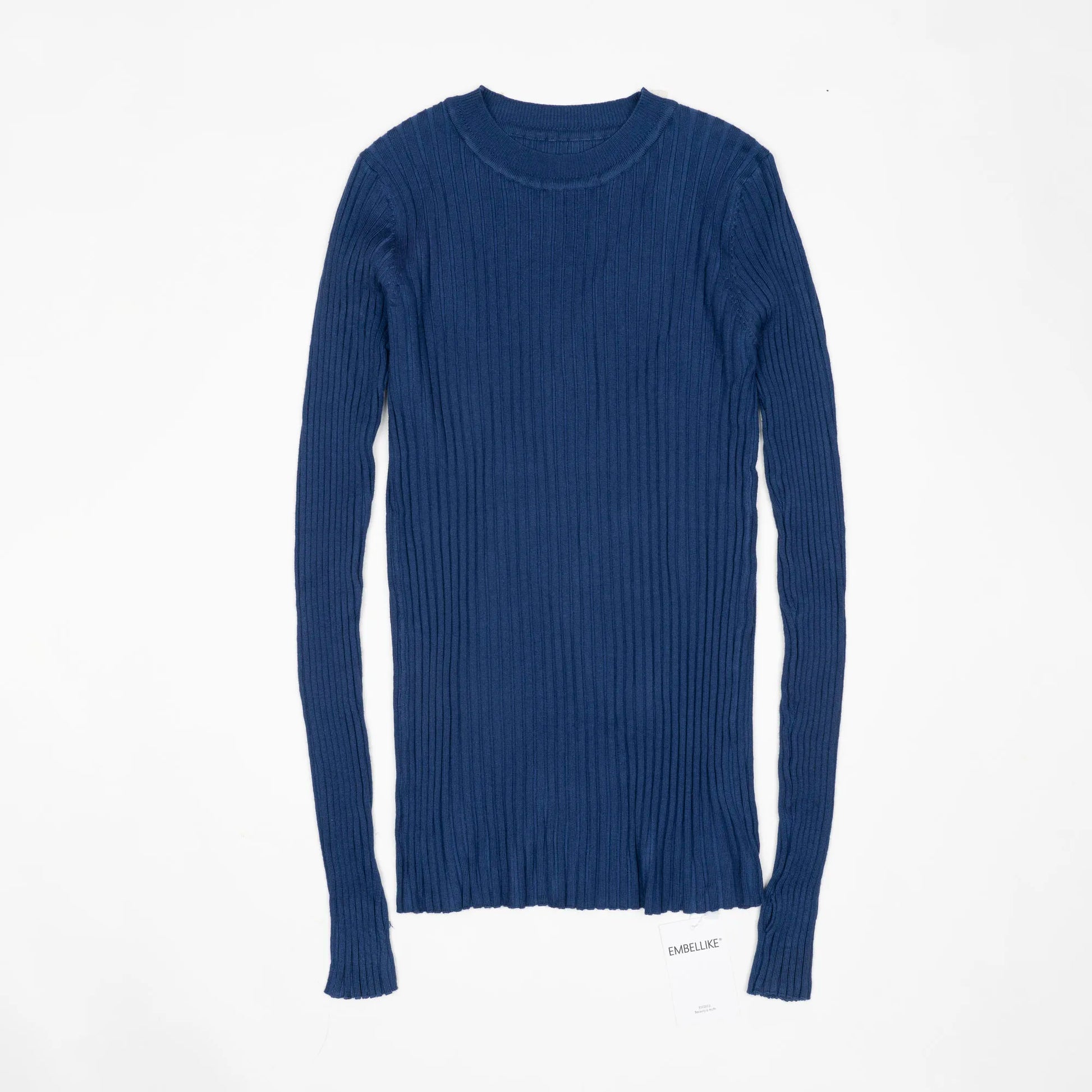 Women Sweater Pullover Basic Crew Neck Ribbed Tops Solid Knitted Jumper With Thumb Hole