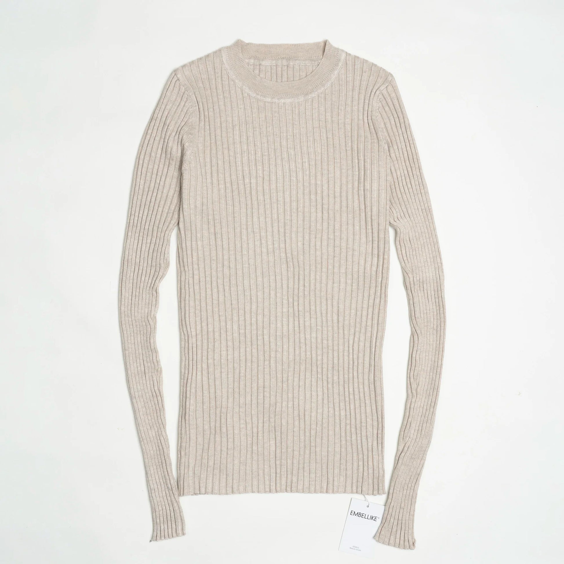 Women Sweater Pullover Basic Crew Neck Ribbed Tops Solid Knitted Jumper With Thumb Hole