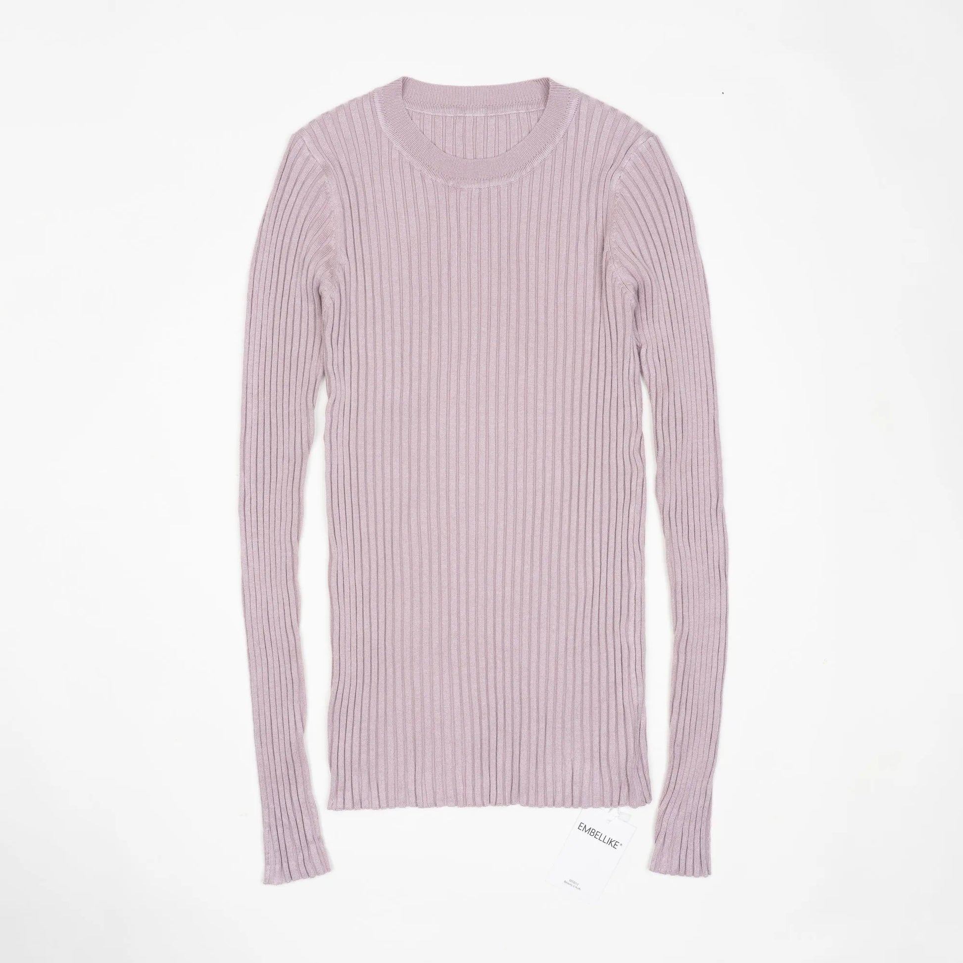 Women Sweater Pullover Basic Crew Neck Ribbed Tops Solid Knitted Jumper With Thumb Hole