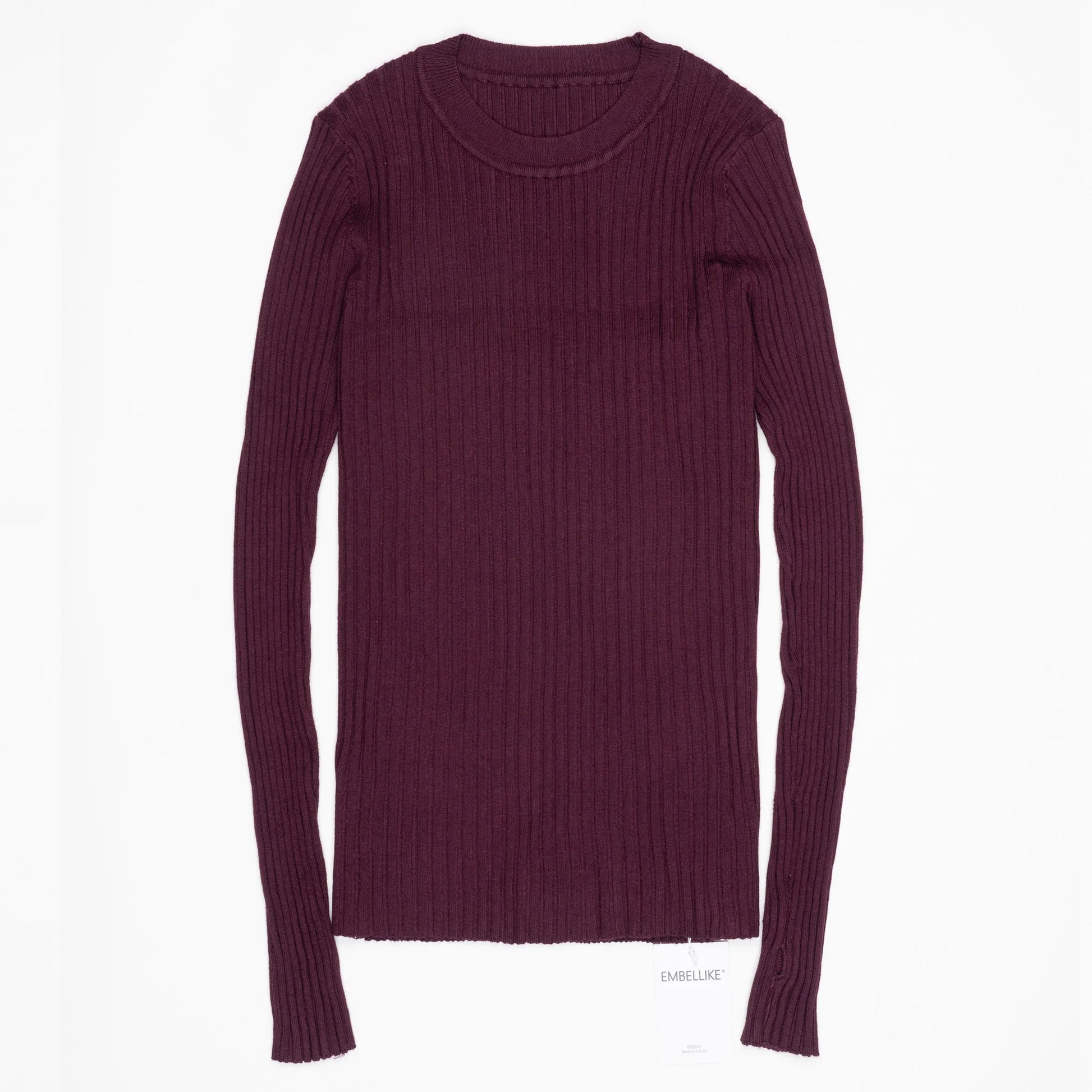 Women Sweater Pullover Basic Crew Neck Ribbed Tops Solid Knitted Jumper With Thumb Hole