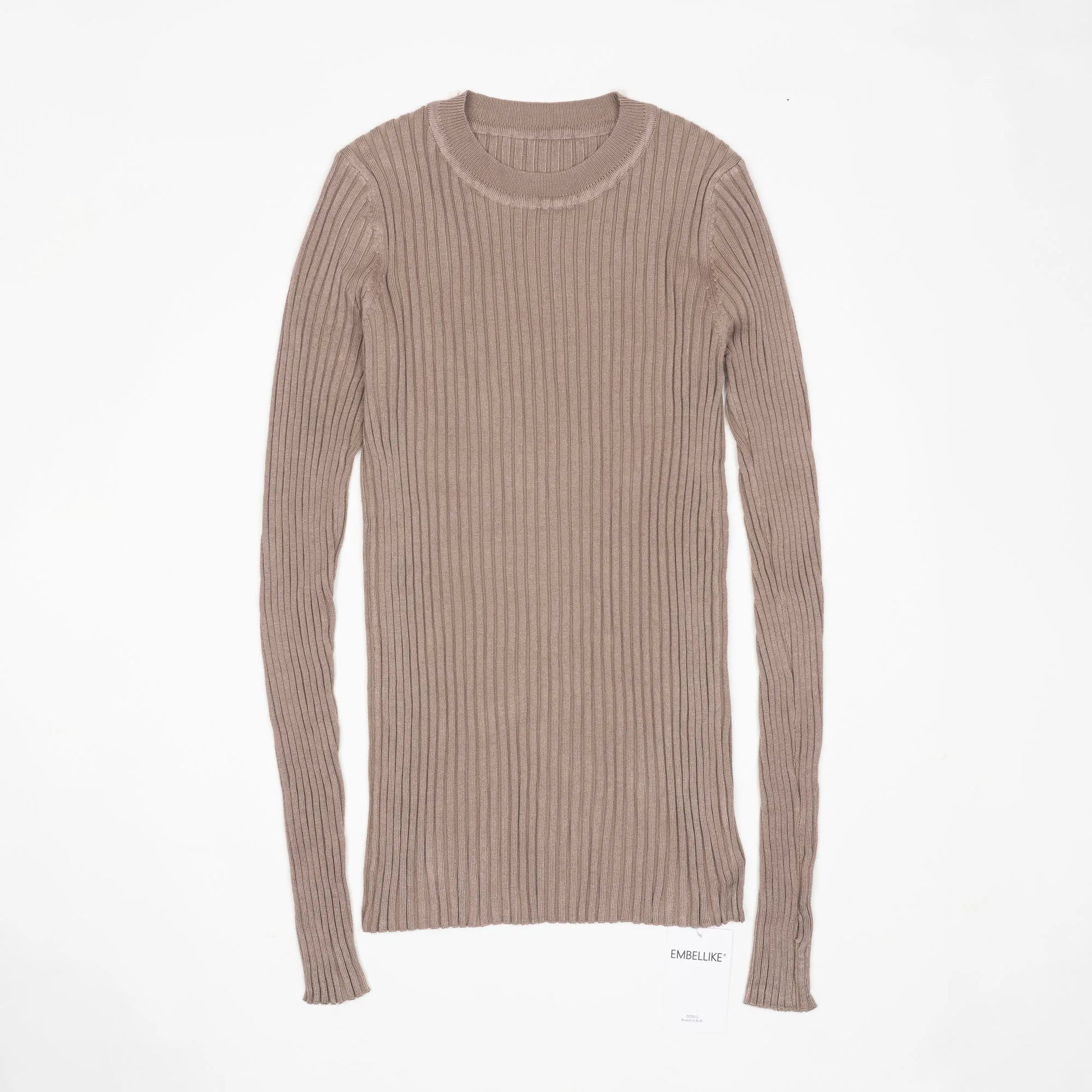 Women Sweater Pullover Basic Crew Neck Ribbed Tops Solid Knitted Jumper With Thumb Hole