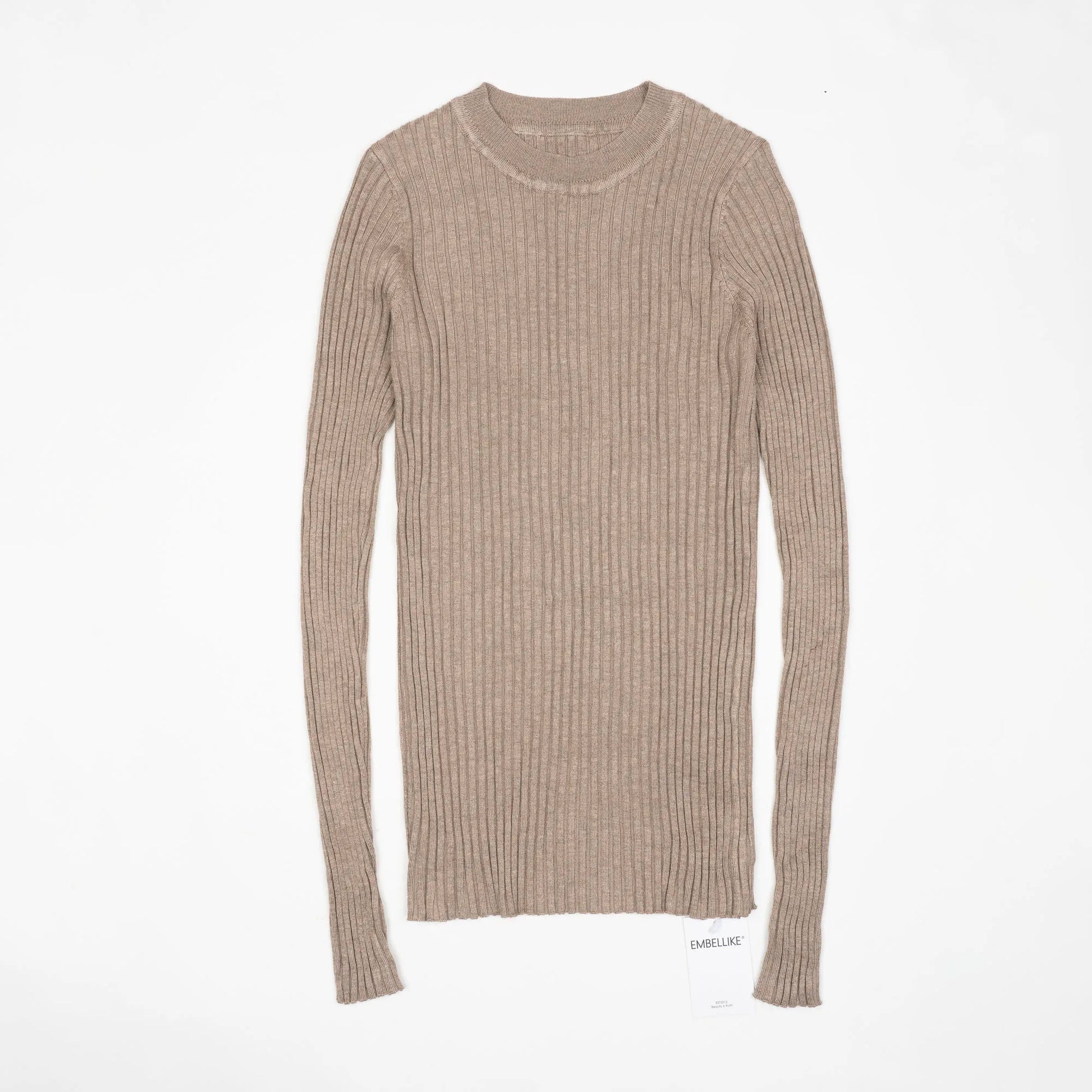 Women Sweater Pullover Basic Crew Neck Ribbed Tops Solid Knitted Jumper With Thumb Hole