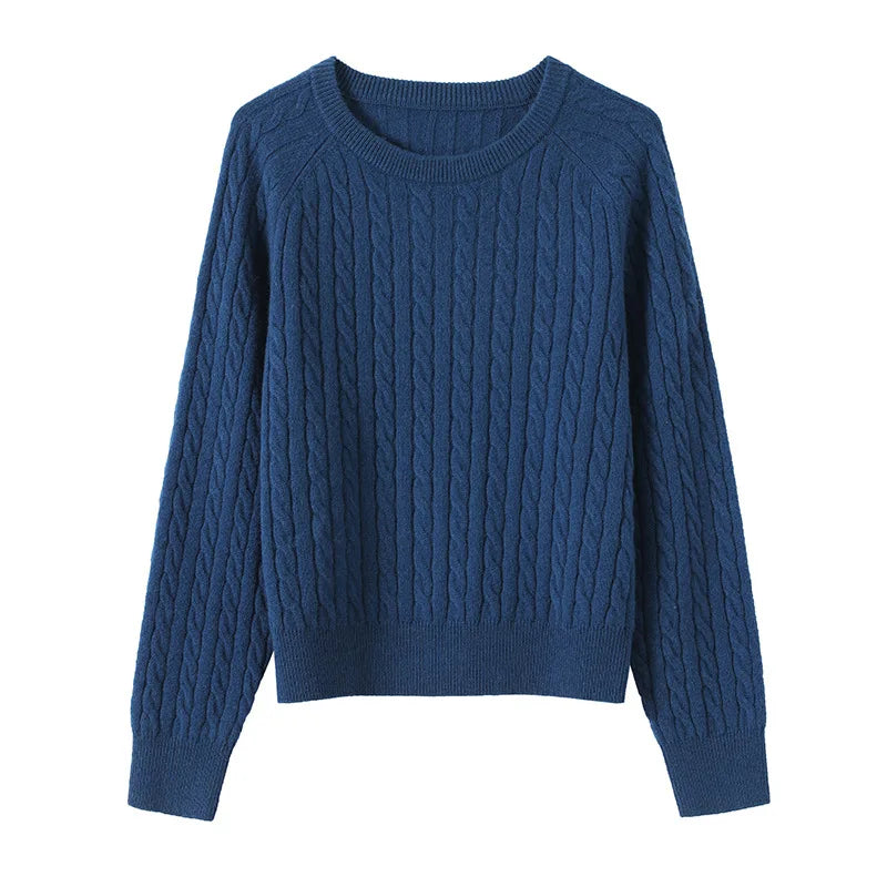 Pure Wool Cable Sweaters Women Raglan Sleeved Pullover Jumper