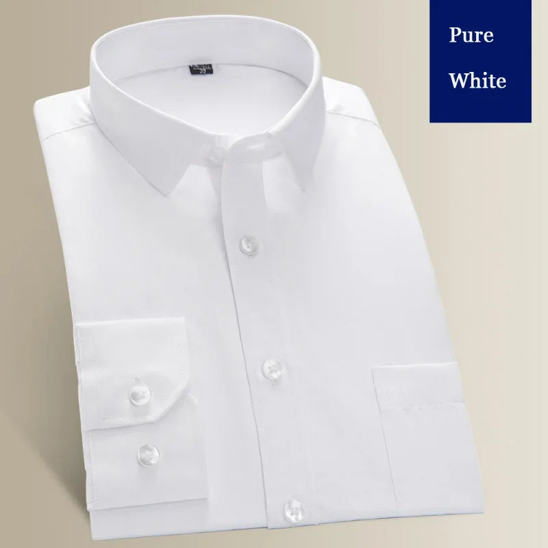 Men's Long Sleeve Shirt Casual Dress Solid Color Korean Style
