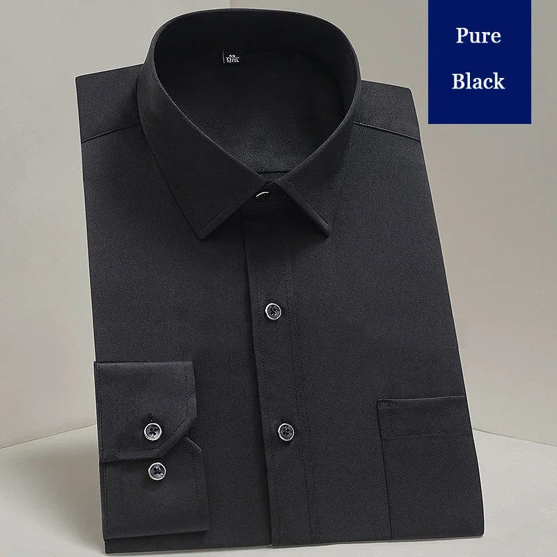 Men's Long Sleeve Shirt Casual Dress Solid Color Korean Style