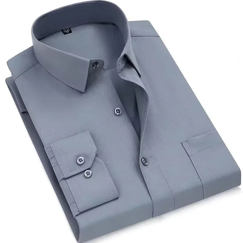 Reybeoe Korean Style Fashion Shirt Men's Long Sleeve Casual Solid Shirt