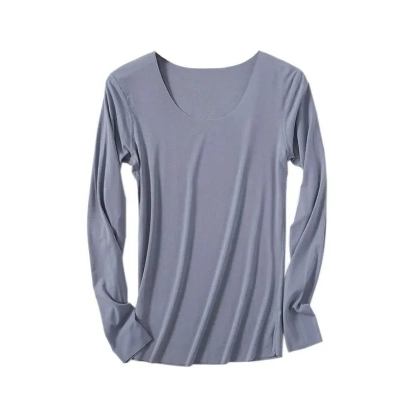 Women Basic Long Sleeve T Shirts Essential Light Weight Scoop Neck Tops Raw Trims