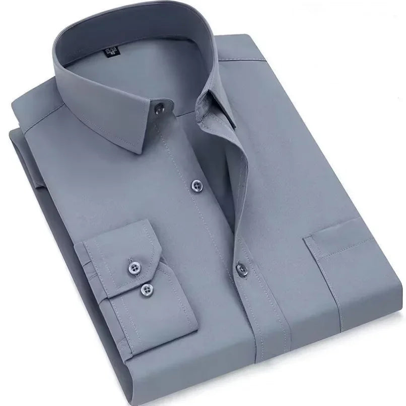 Reybeoe Korean Style Fashion Shirt Men's Long Sleeve Casual Solid Shirt