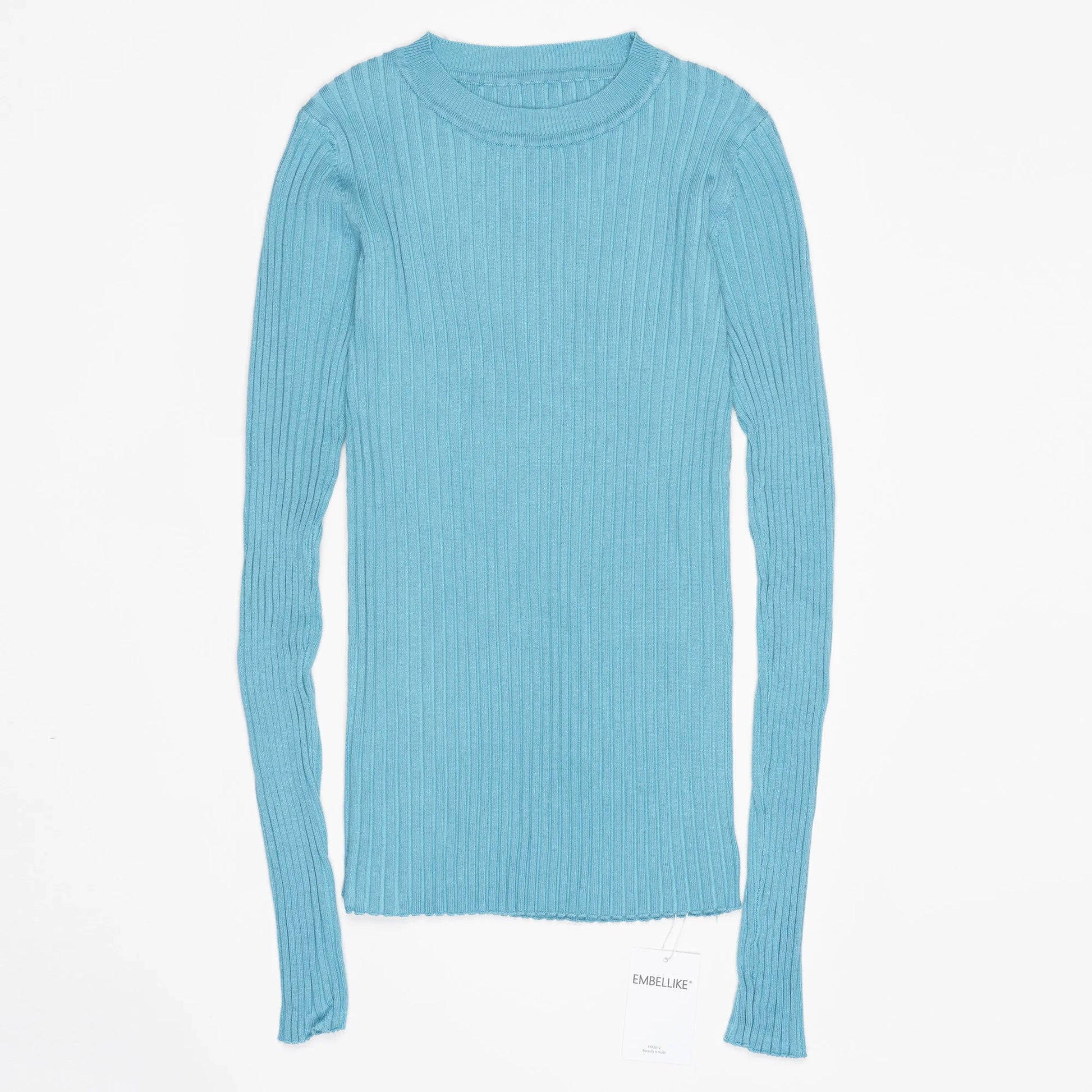 Women Sweater Pullover Basic Crew Neck Ribbed Tops Solid Knitted Jumper With Thumb Hole