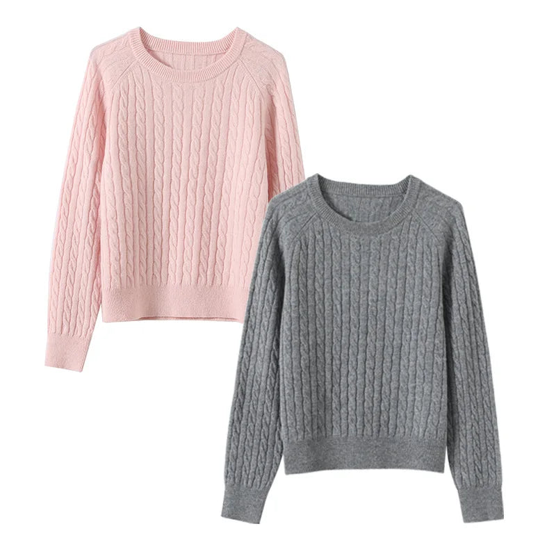 Pure Wool Cable Sweaters Women Raglan Sleeved Pullover Jumper