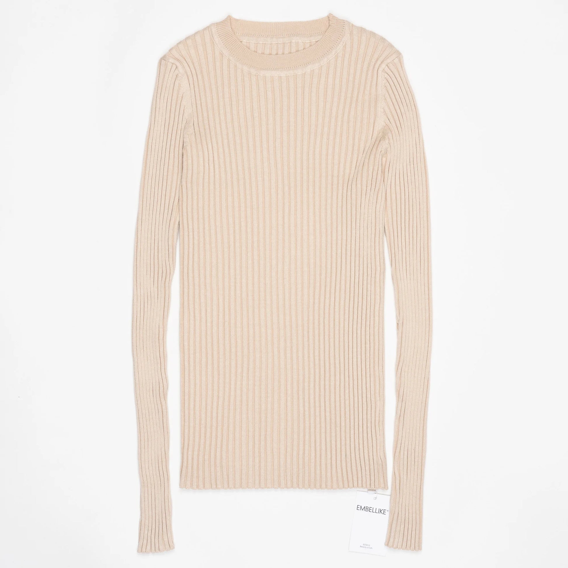 Women Sweater Pullover Basic Crew Neck Ribbed Tops Solid Knitted Jumper With Thumb Hole