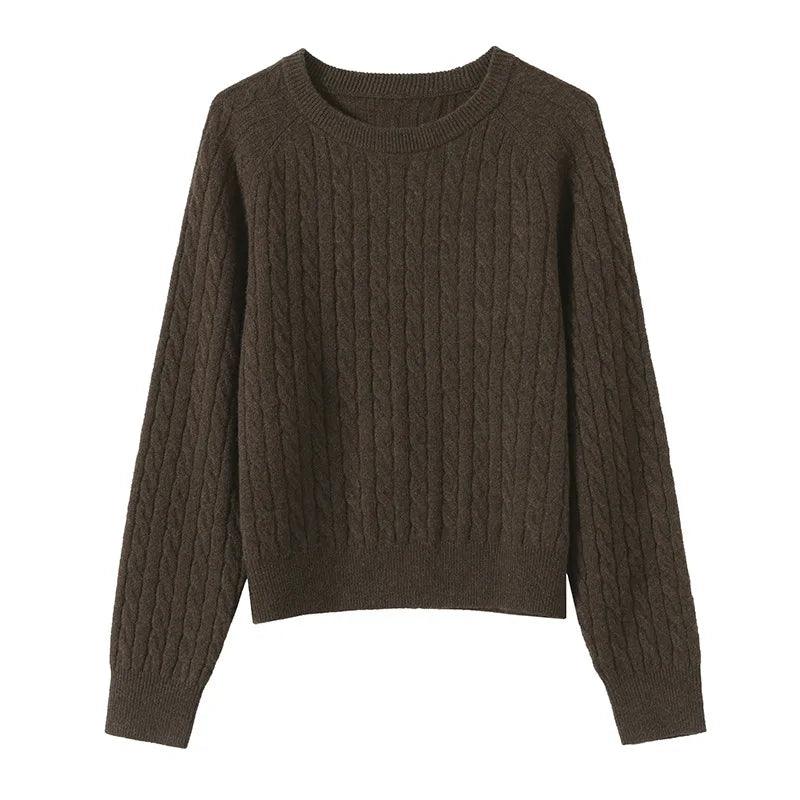 Pure Wool Cable Sweaters Women Raglan Sleeved Pullover Jumper