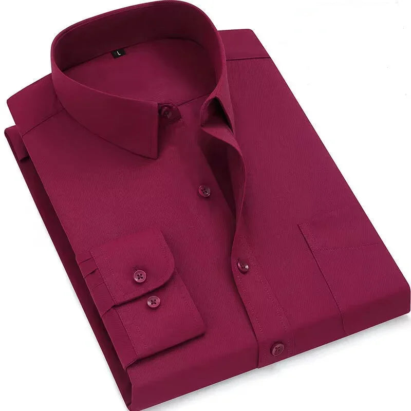 Reybeoe Korean Style Fashion Shirt Men's Long Sleeve Casual Solid Shirt