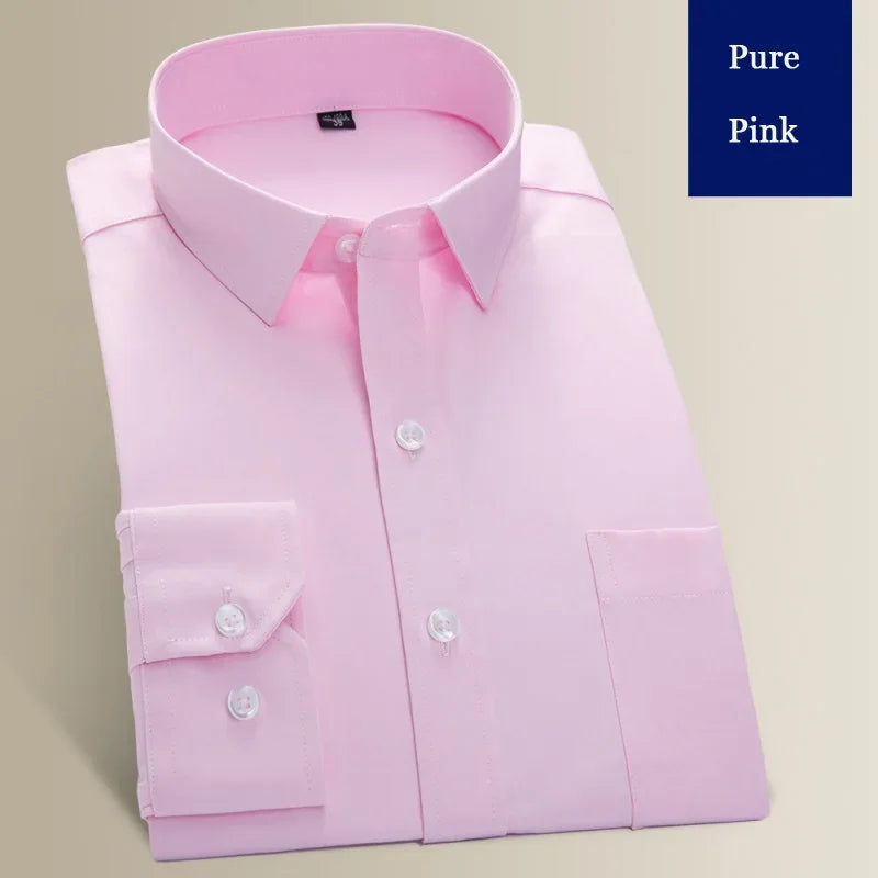Men's Long Sleeve Shirt Casual Dress Solid Color Korean Style