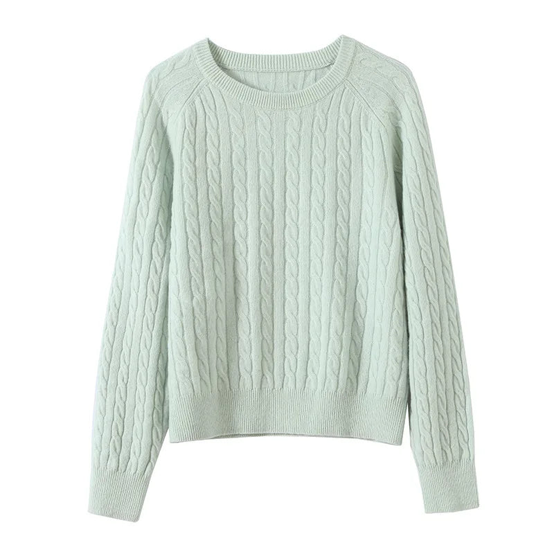 Pure Wool Cable Sweaters Women Raglan Sleeved Pullover Jumper