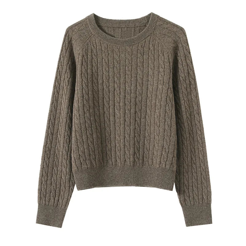 Pure Wool Cable Sweaters Women Raglan Sleeved Pullover Jumper