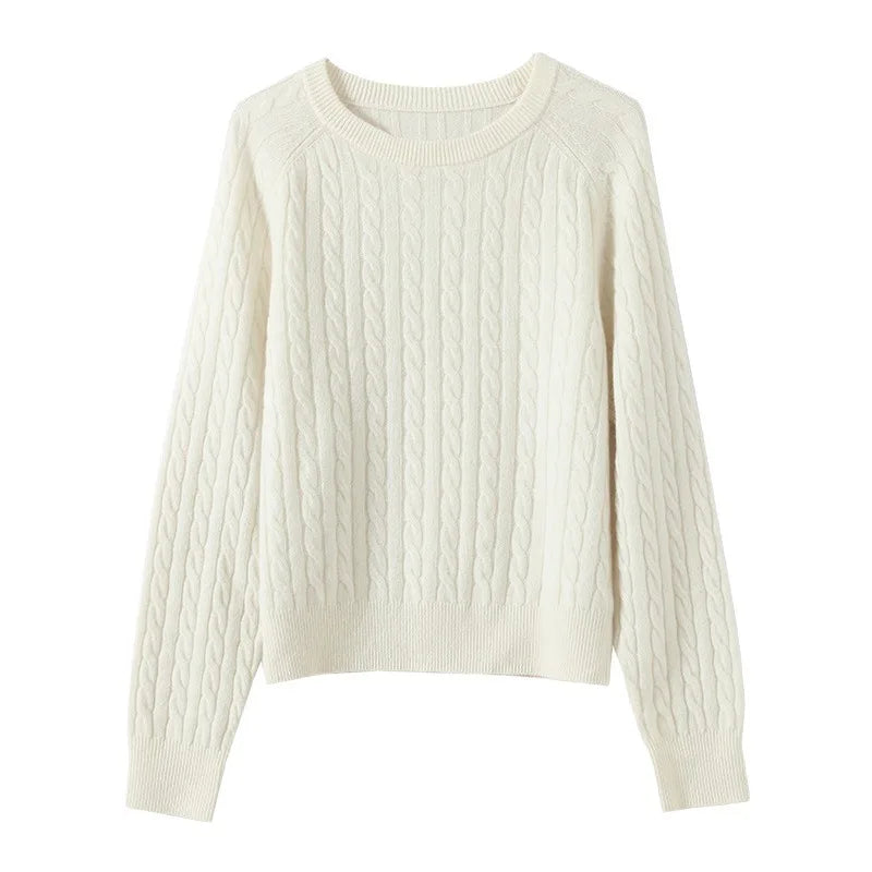 Pure Wool Cable Sweaters Women Raglan Sleeved Pullover Jumper