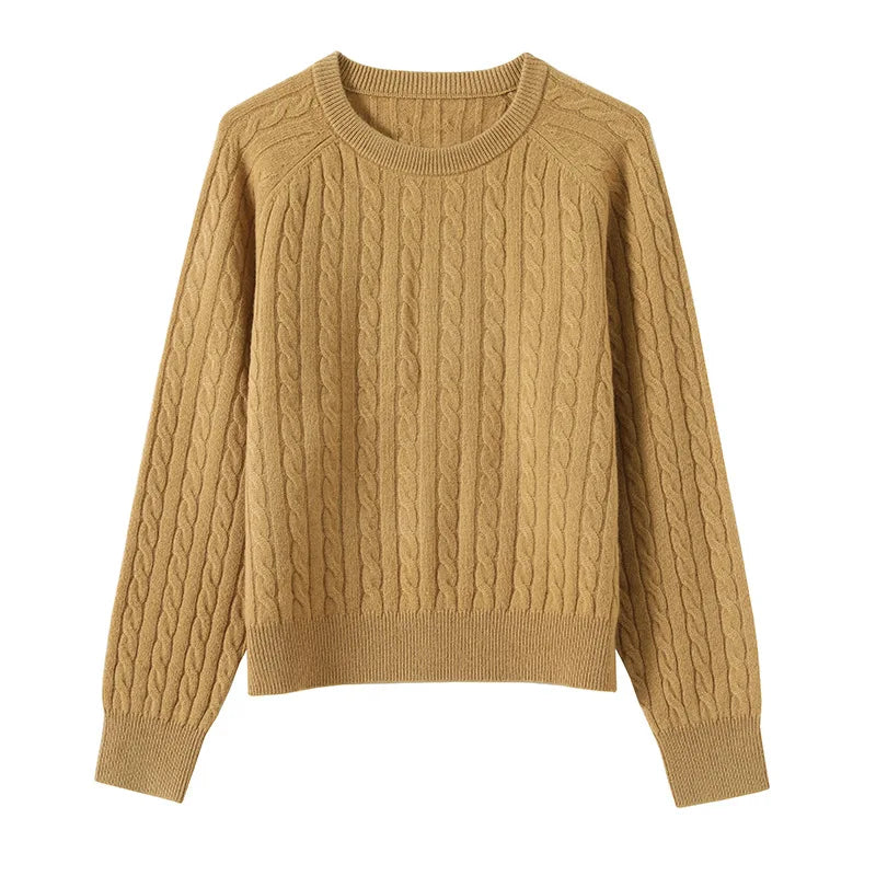 Pure Wool Cable Sweaters Women Raglan Sleeved Pullover Jumper