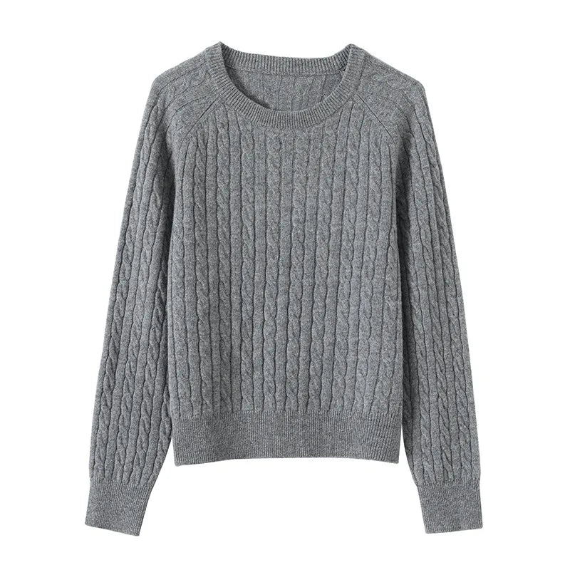 Pure Wool Cable Sweaters Women Raglan Sleeved Pullover Jumper