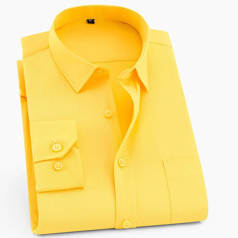 Reybeoe Korean Style Fashion Shirt Men's Long Sleeve Casual Solid Shirt