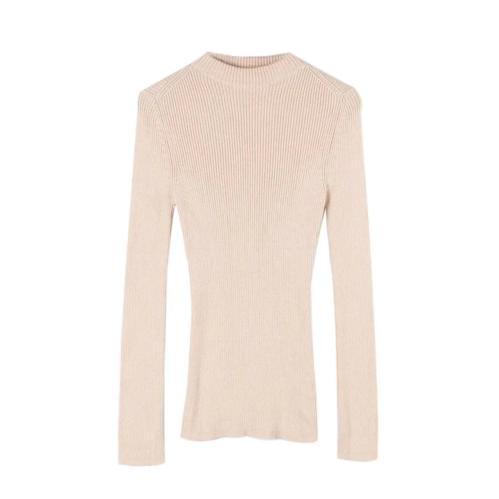 Mock Neck 100% Cotton Sweater Crew Neck Ribbed Top Women