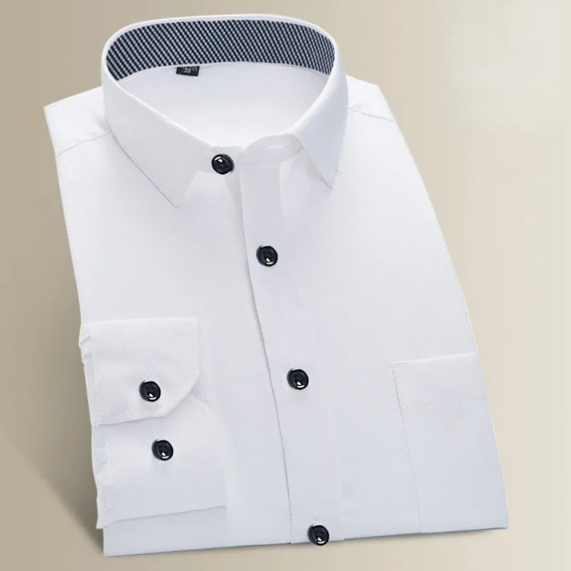 Men's Long Sleeve Shirt Casual Dress Solid Color Korean Style